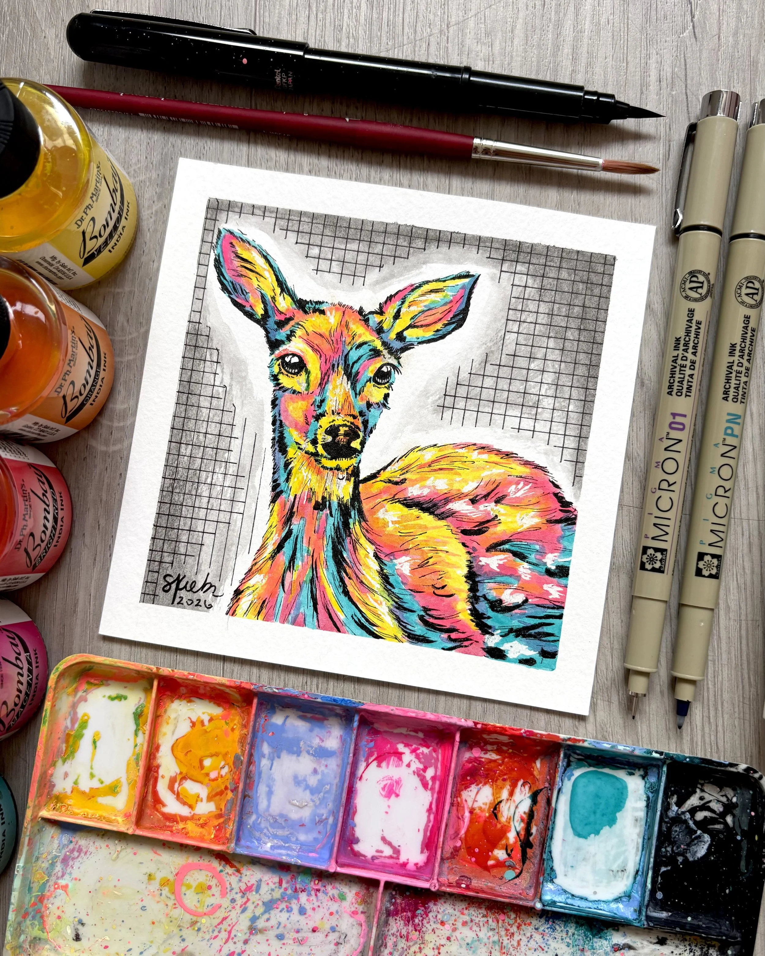 ORIGINAL - Square Series No. 8 - 5”x5” Deer