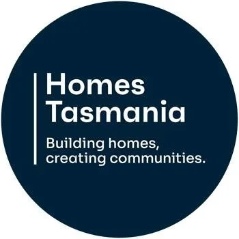 Circular logo with text that reads 'Homes Tasmania, Building homes, creating communities.'