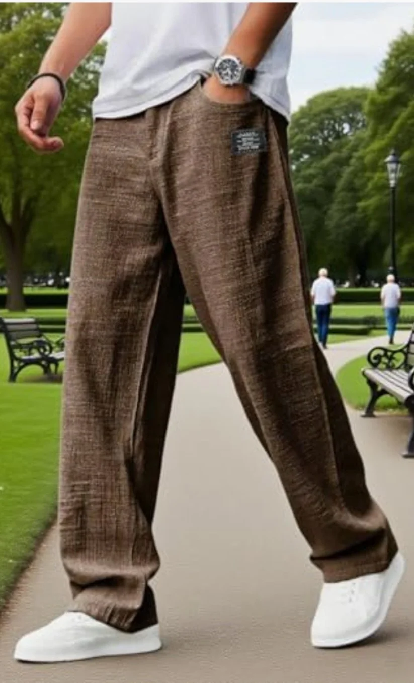 Mens hemp Trousers Brown outdoors.jpg