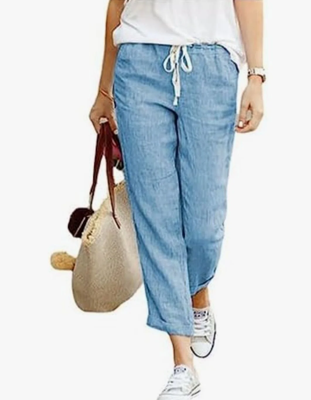 Womans light blue drawstring long pants 2.jpg