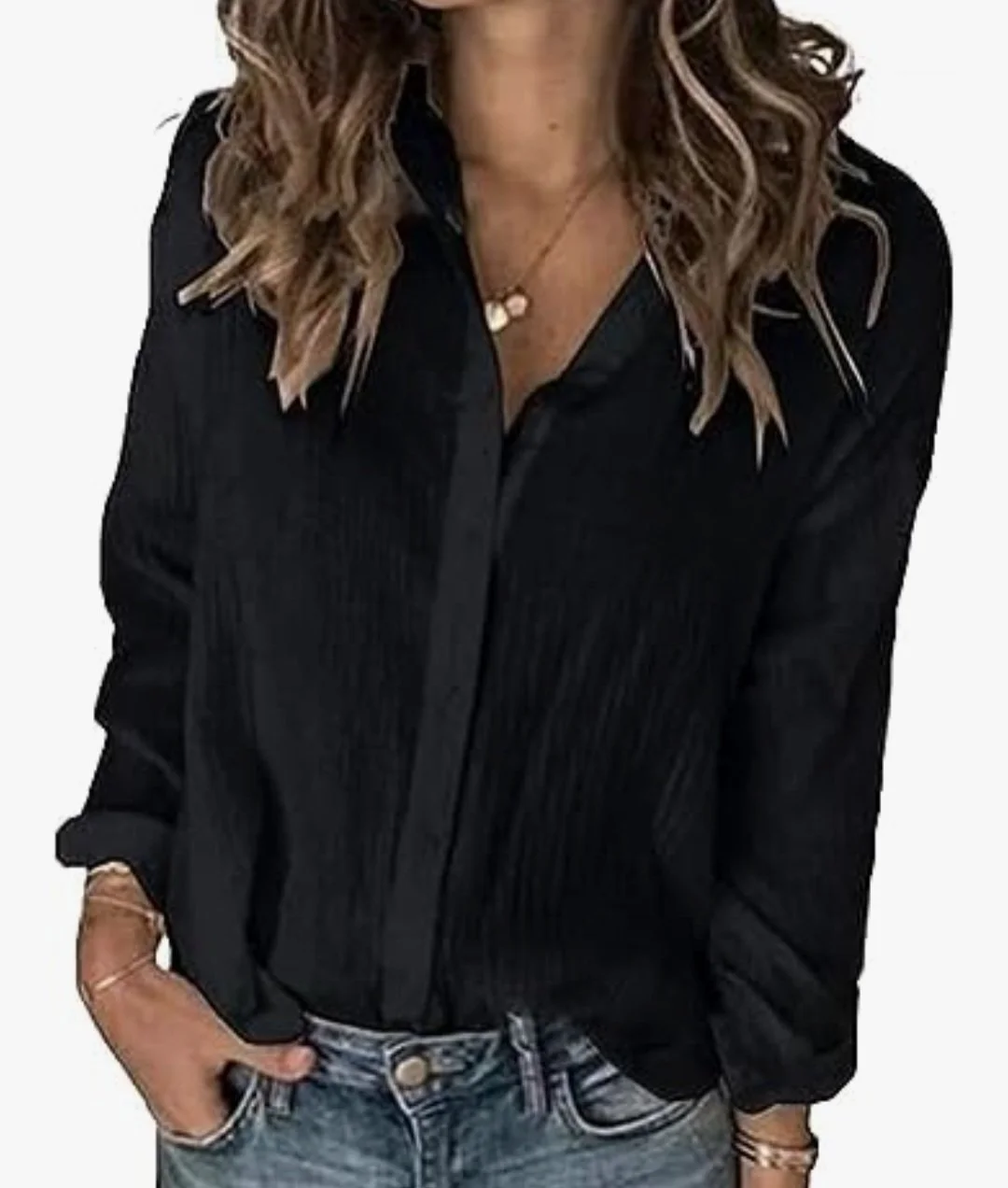 Women's Black Long Sleeve Hemp Button-Up Shirt