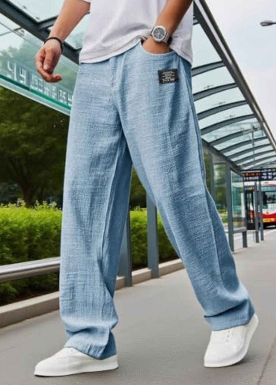 Mens hemp Trousers denim look light blue .jpg