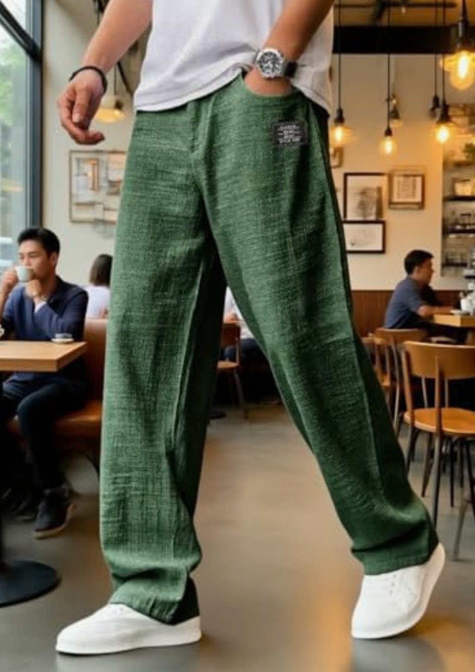 Mens hemp Trousers bottle green.jpg