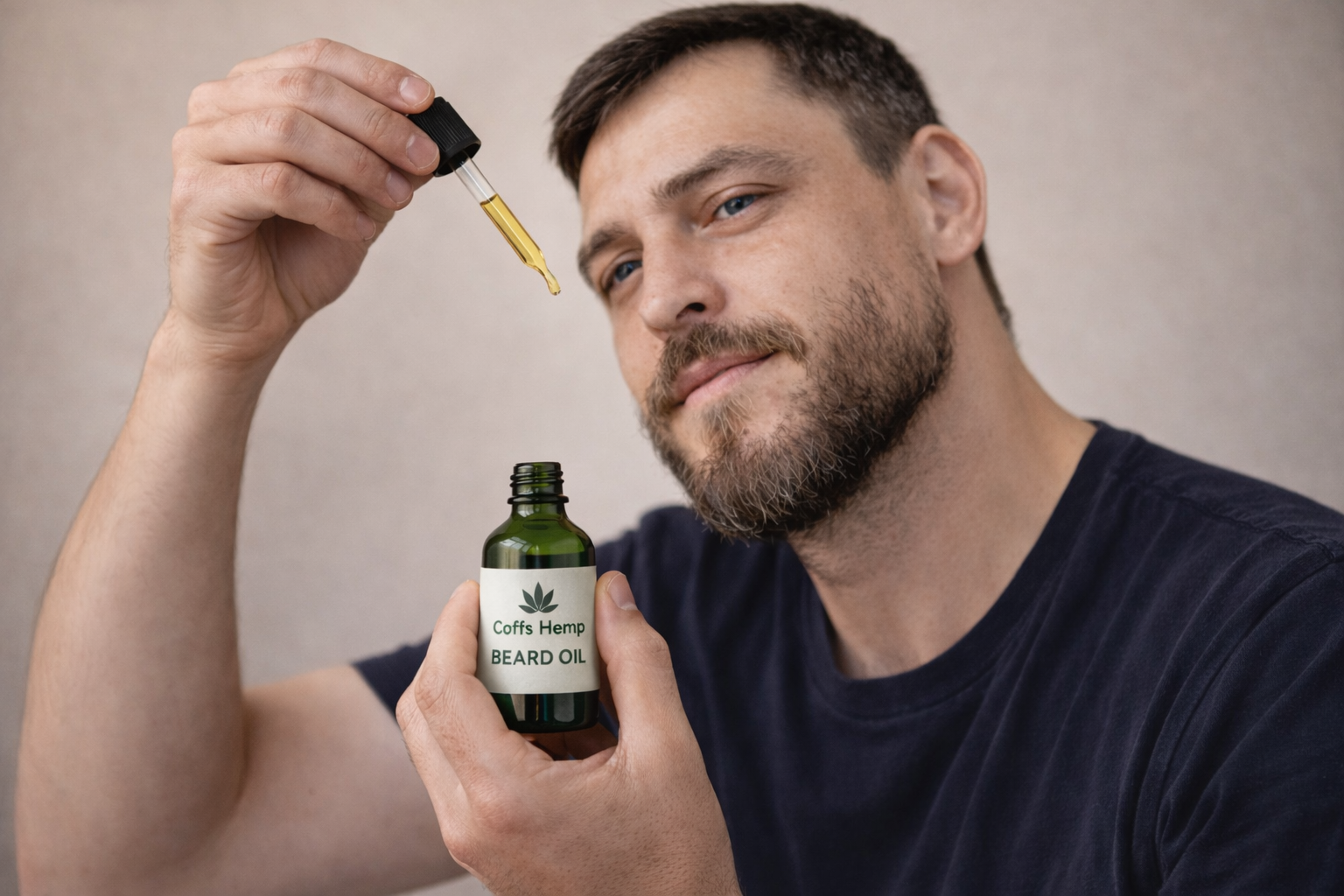 Man applying Coffs Hemp beard oil for beard care and grooming in Coffs Harbour NSW