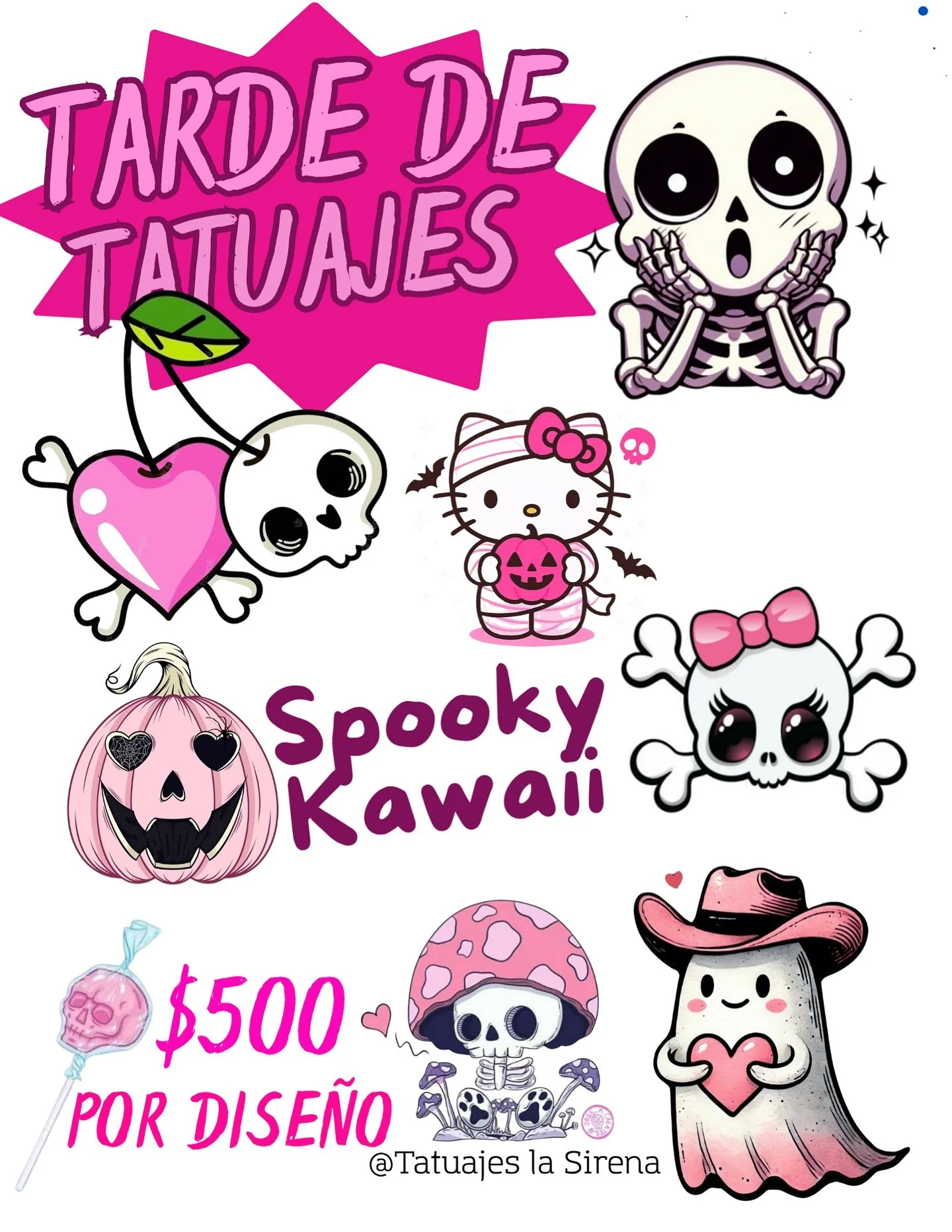 💀calaveras adorables hasta fantasmas traviesos, 👻&iexcl;tengo algo para todos los gustos!🎃
Precios irresistibles: &iexcl;solo $500 por dise&ntilde;o!👀🤗
La oportunidad de llevarte a casa un tatuaje que refleje tu amor por lo kawaii y lo spooky.💕