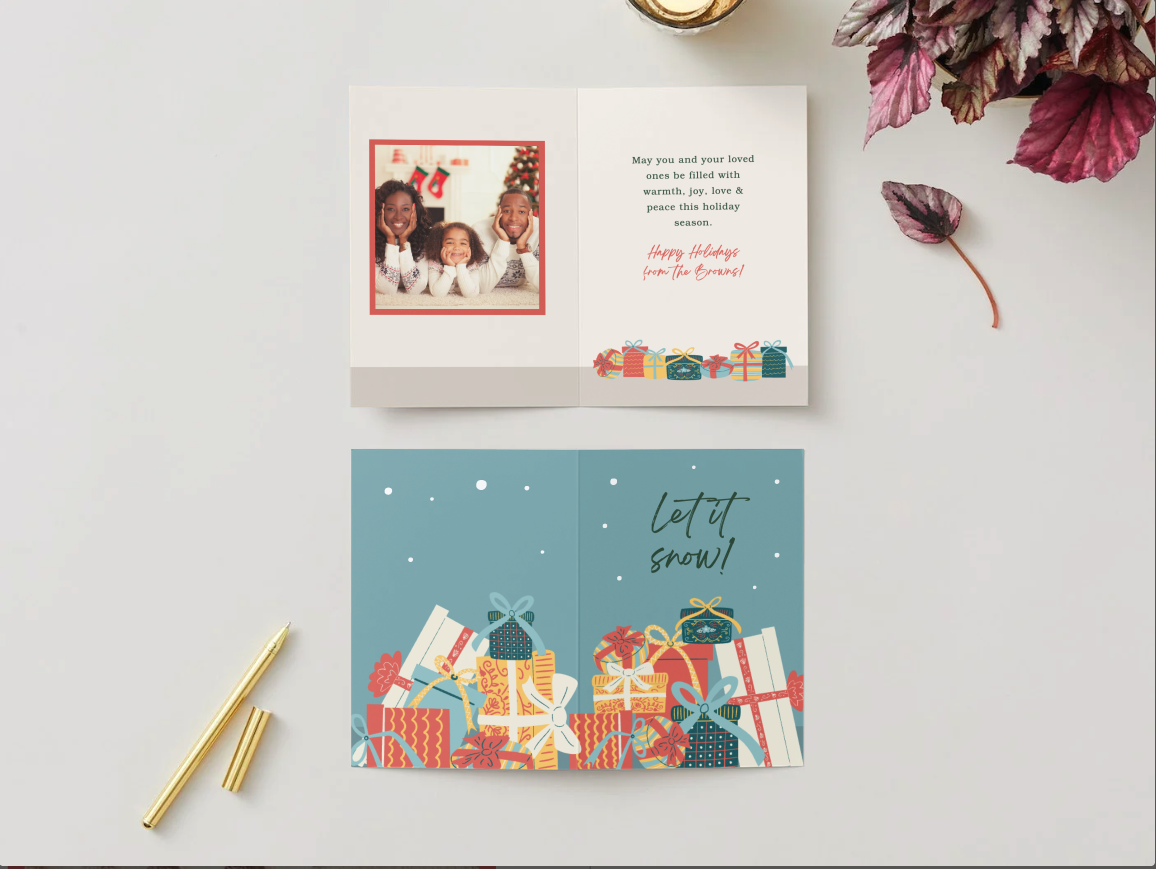 Let It Snow Christmas Card Template | Editable 5×7 Holiday Card | Canva Printable Photo Christmas Card | Winter Gift Stack Design