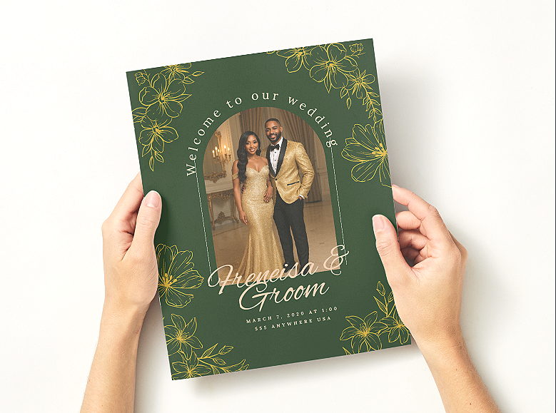 Elegant Green & Gold Floral Wedding Program | Printable & Digital | Fully Customizable