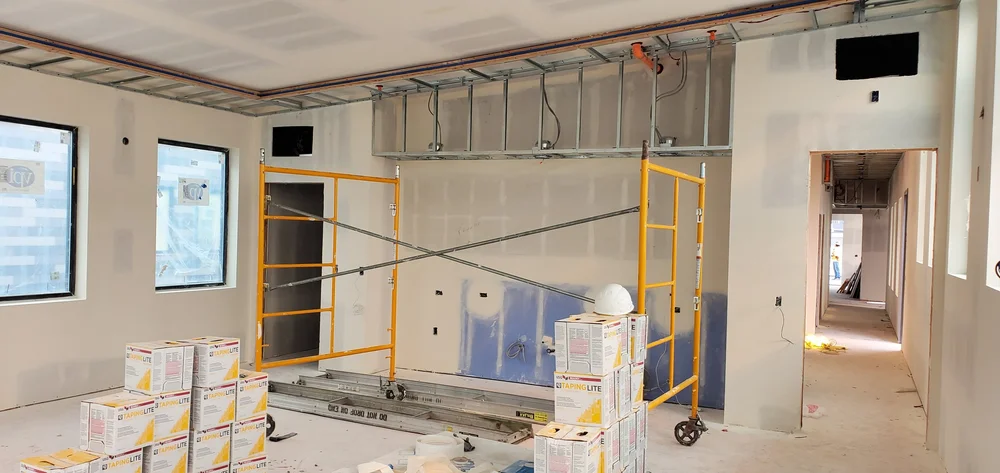 Interior framing and drywall in progress