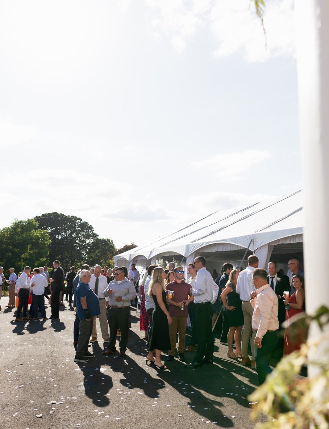 A tented reception done right.. 😍

Up to 175 guests, soft draping overhead, chandeliers glowing, and open sides in the summer for that golden hour light. Tables and chairs are included &mdash; with optional d&eacute;cor add-ons available to help you
