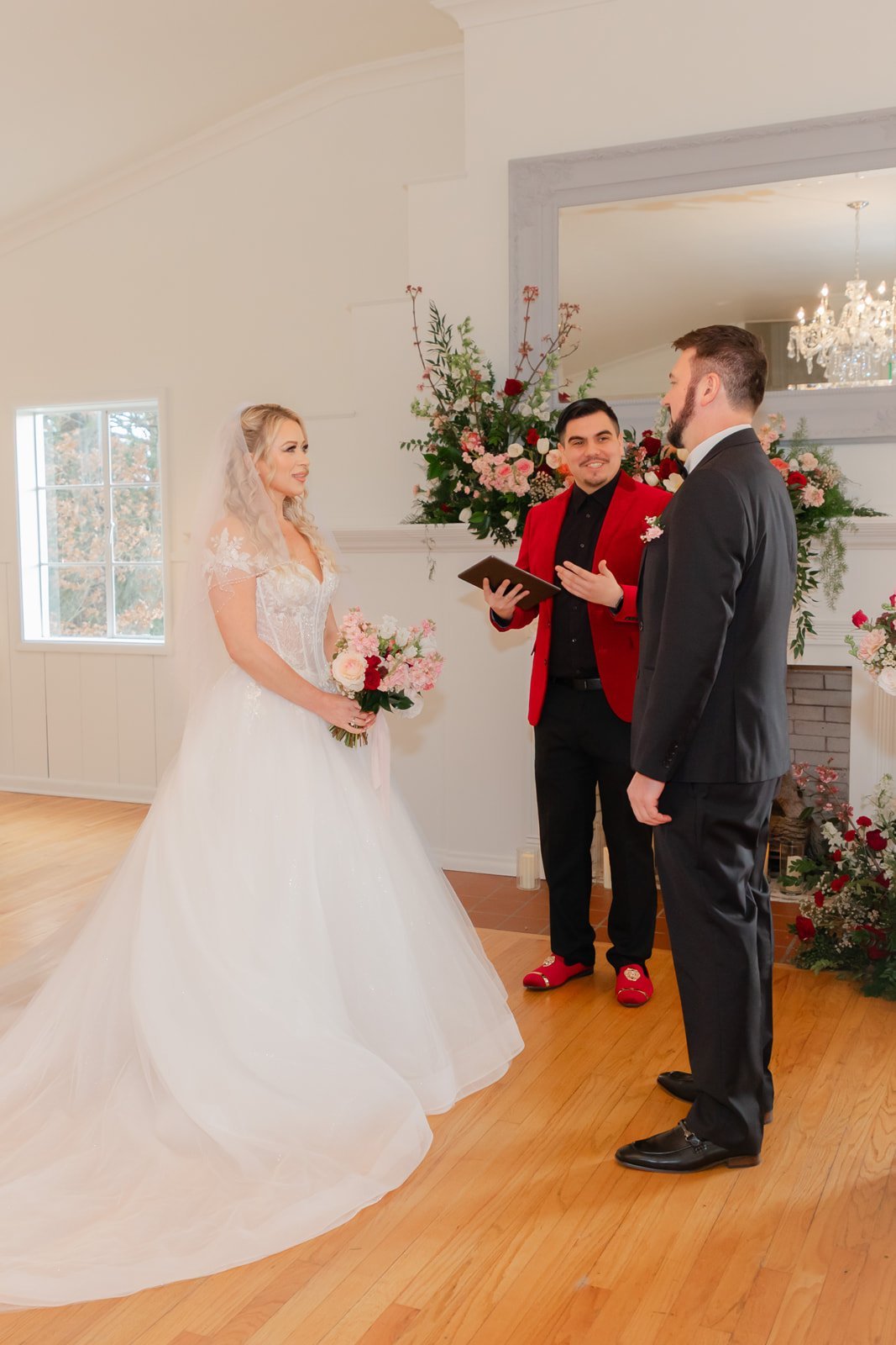 Intimate indoor wedding ceremony in the manor at The Preserve in McMinnville, Oregon