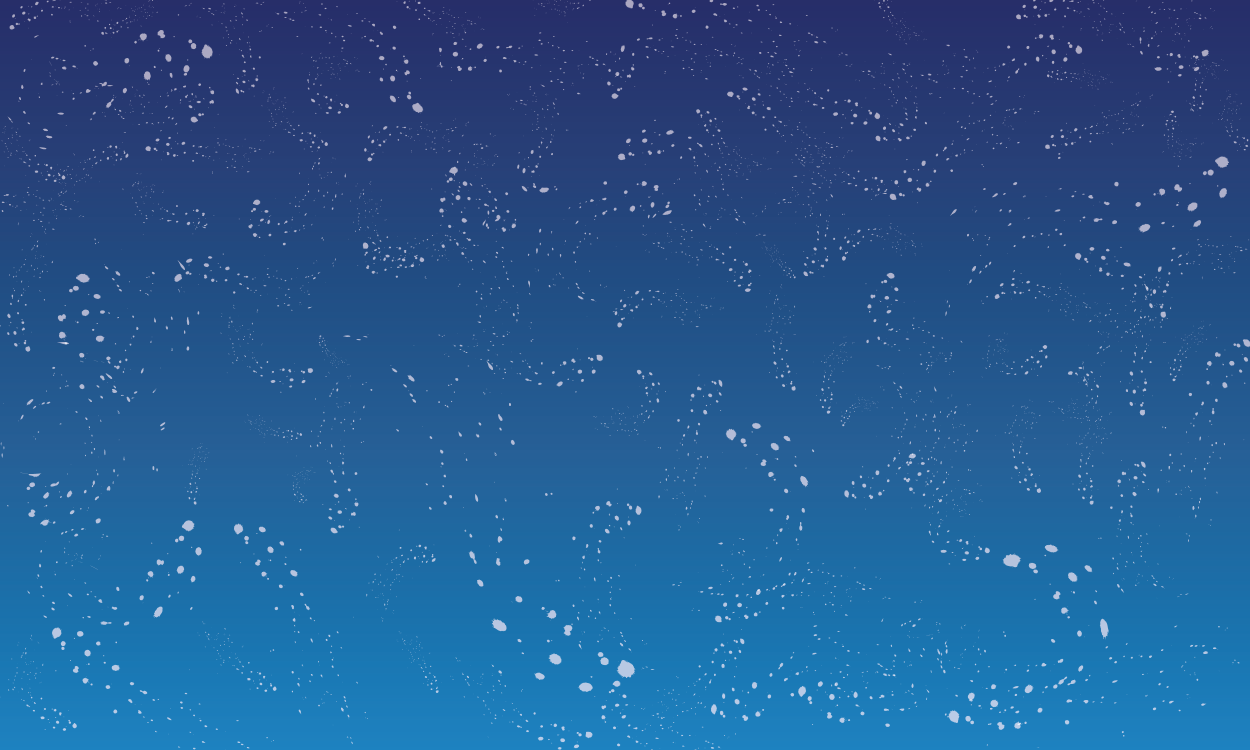Starry night sky with white specks resembling stars or snowflakes on a dark blue background.
