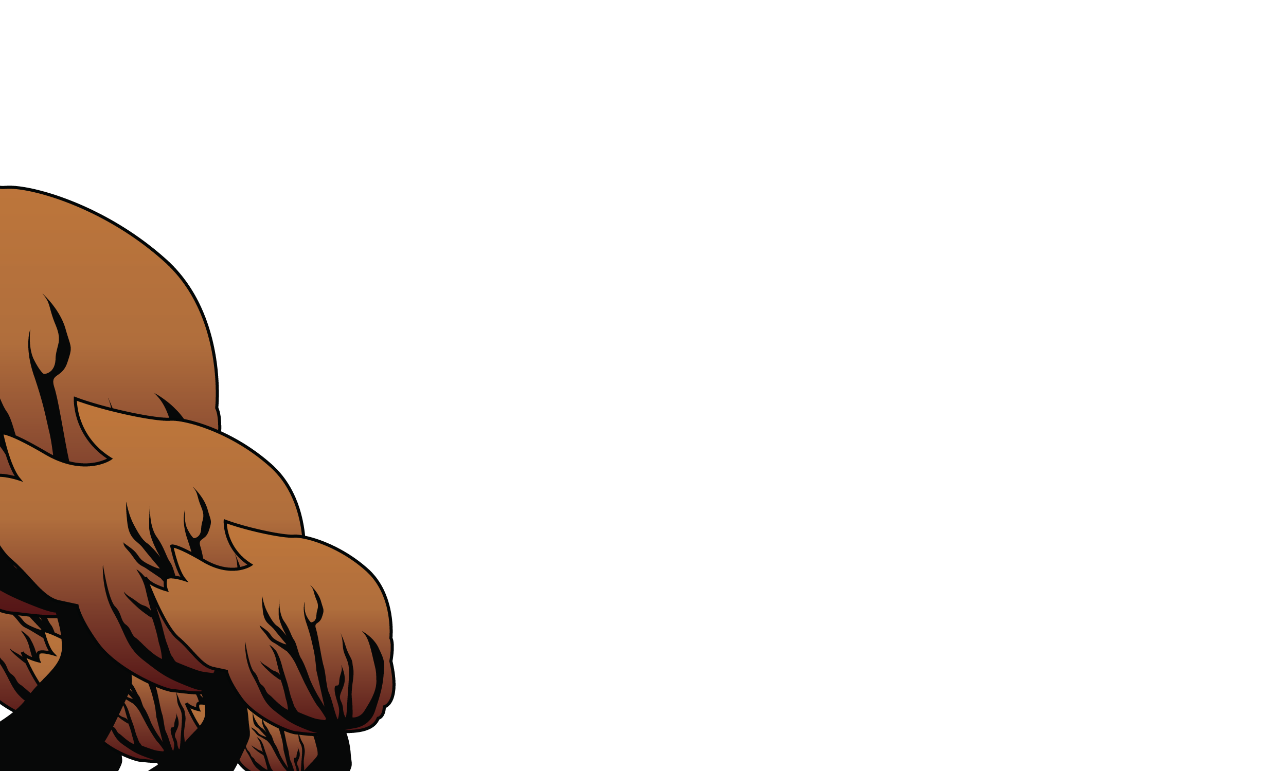 Illustration of three orange trees with black branches against a black background.