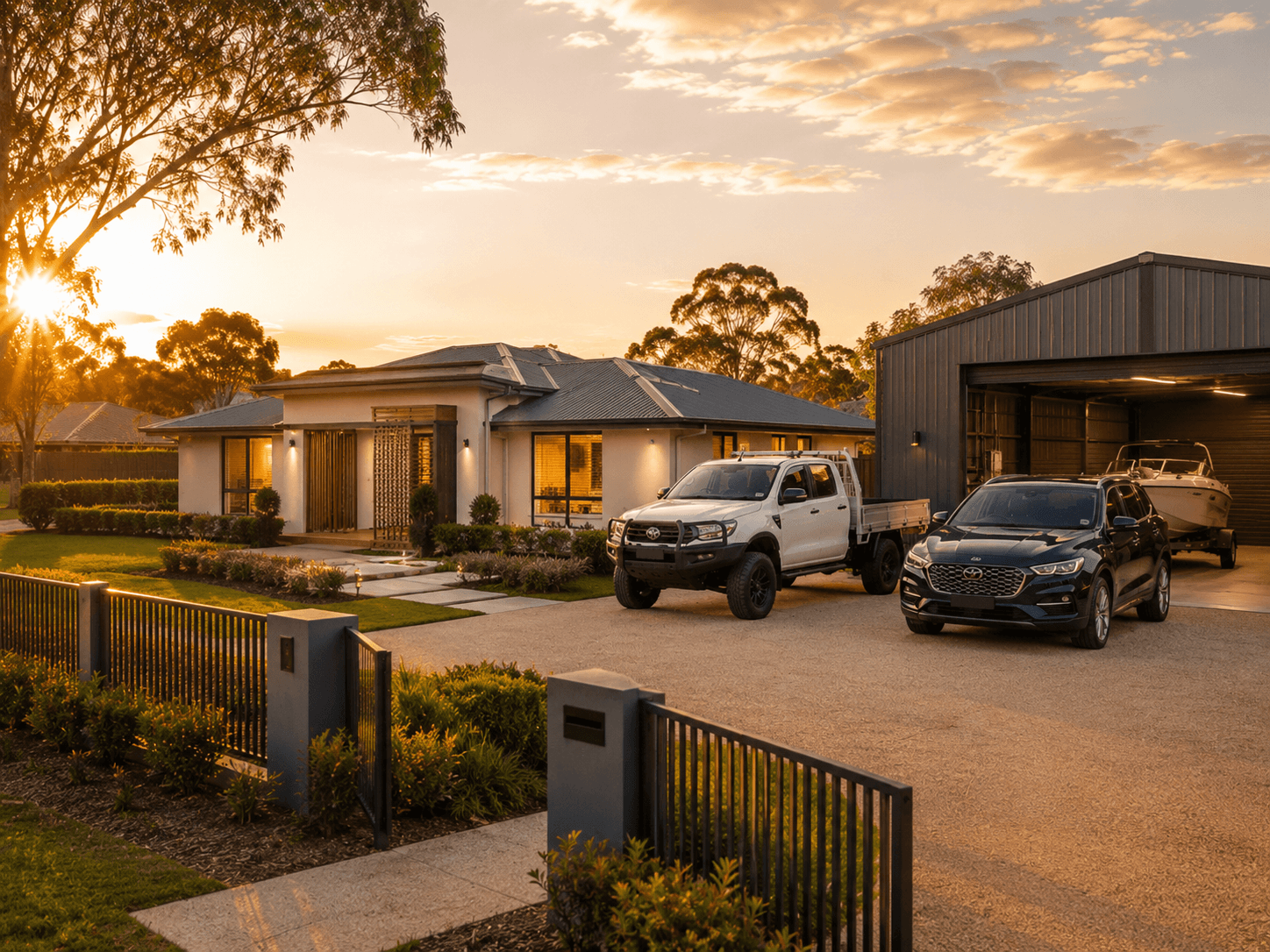Suburban regional home with vehicles and shed representing Mortgage Muster finance guidance across home, asset and business lending