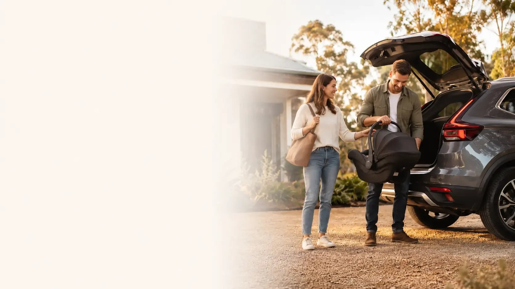 Family loading a car representing car loan options through Mortgage Muster.