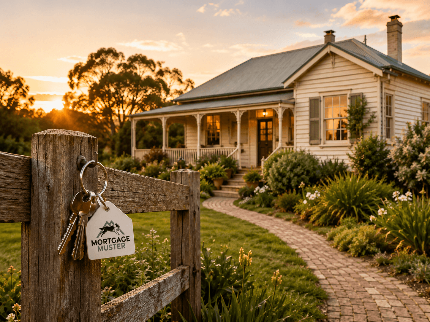 Rural home and keys representing home loan, refinancing and regional property lending support from Mortgage Muster