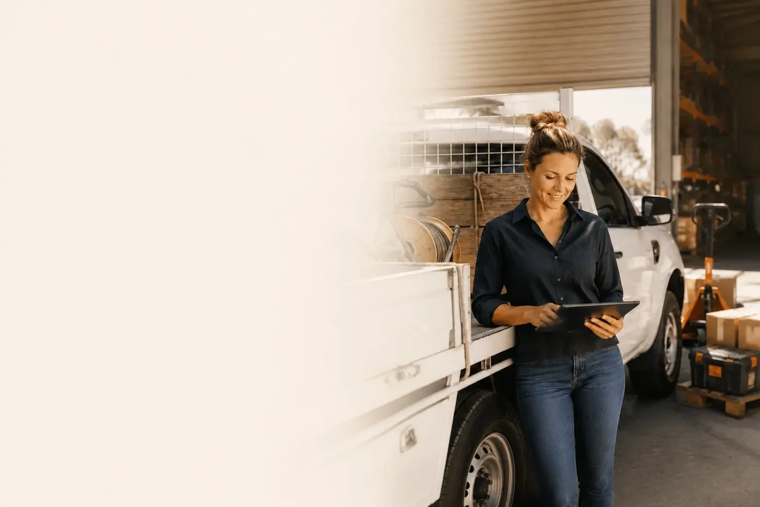 Business owner with work vehicle representing equipment and vehicle finance options.