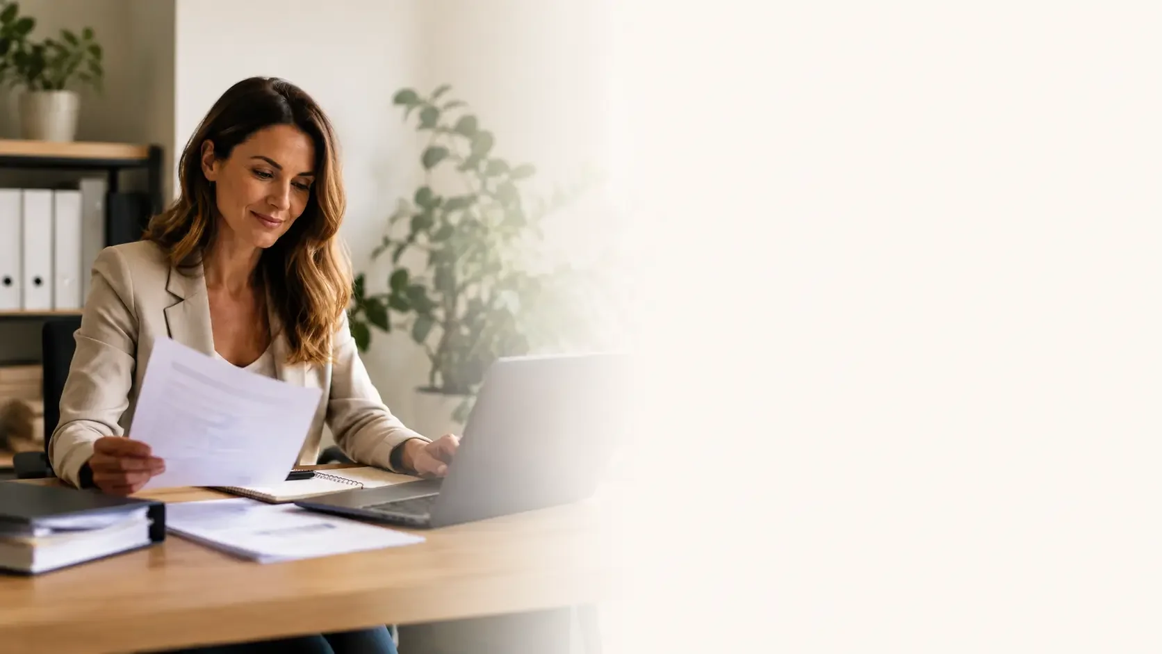 Business owner reviewing company or trust income documents for home loan assessment.