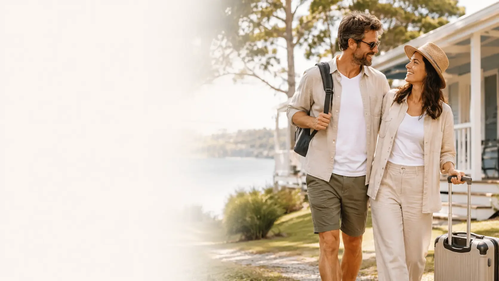 Couple travelling with luggage representing personal loan options for larger expenses.