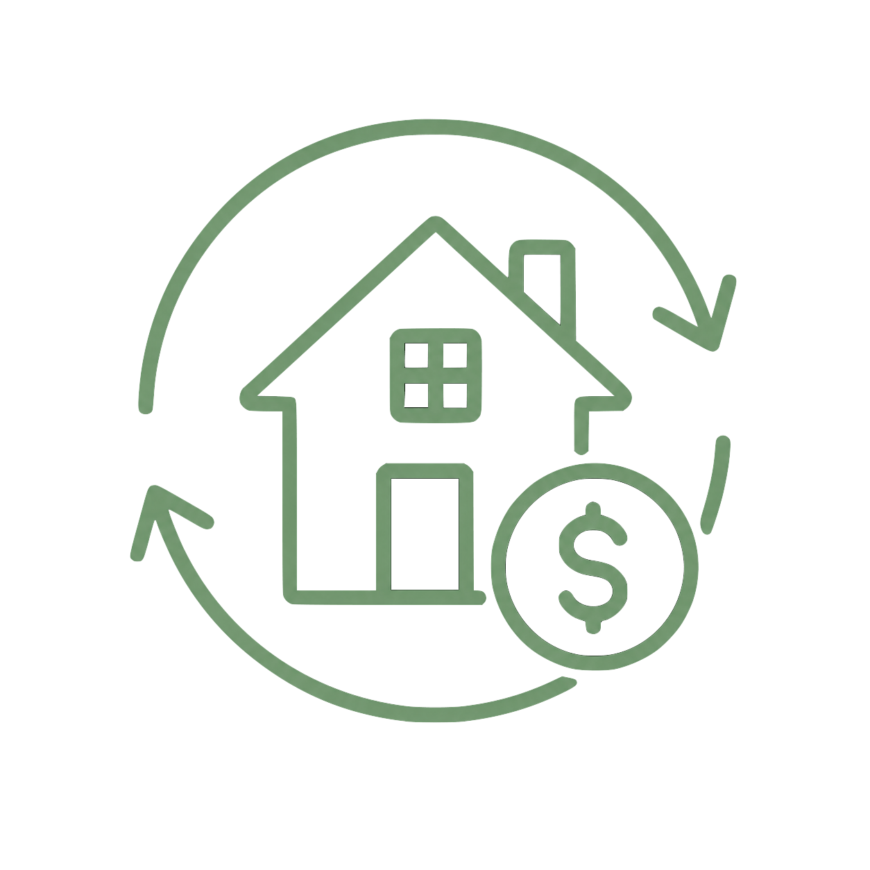 Refinance and debt consolidation icon representing home loan reviews, equity and debt restructuring.