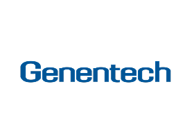 Genentech logo in blue text on a white background