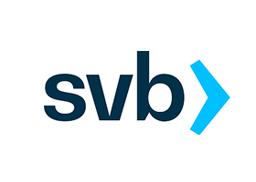 SVB logo with lowercase letters 'svb' and a blue arrow pointing right