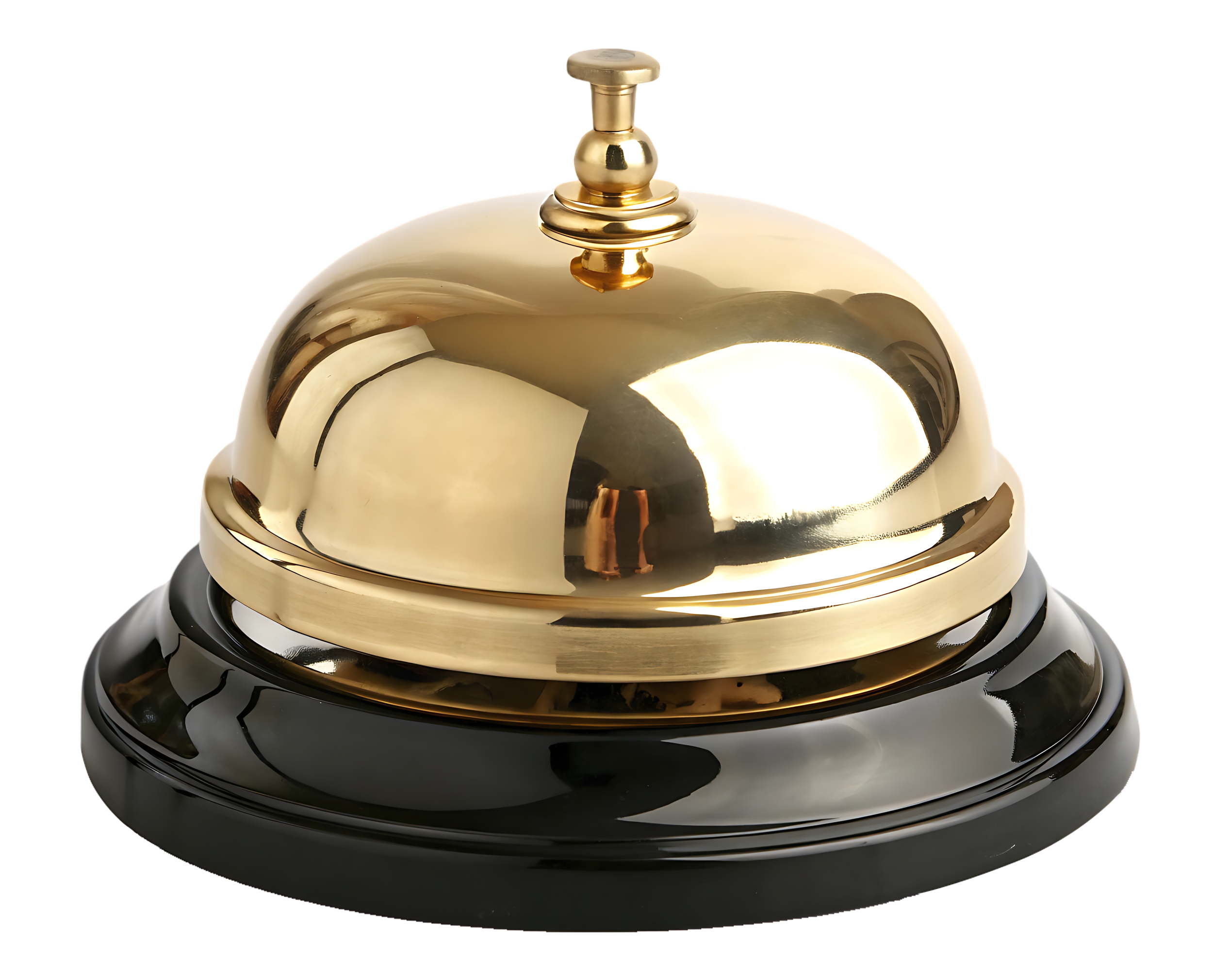 Gold-colored service bell with a black base