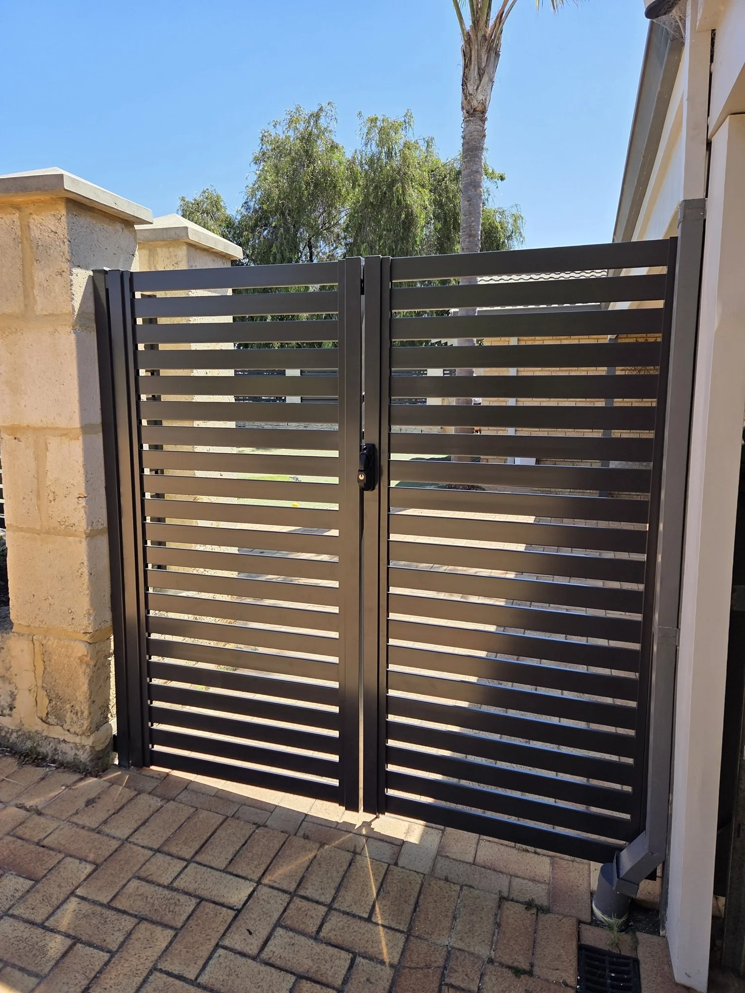 Aluminium Slat Double Gate Monument 65mm slats 20mm gaps in Edgewater