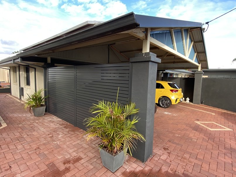 grey aluminium slat driveway privacy screen carport perth