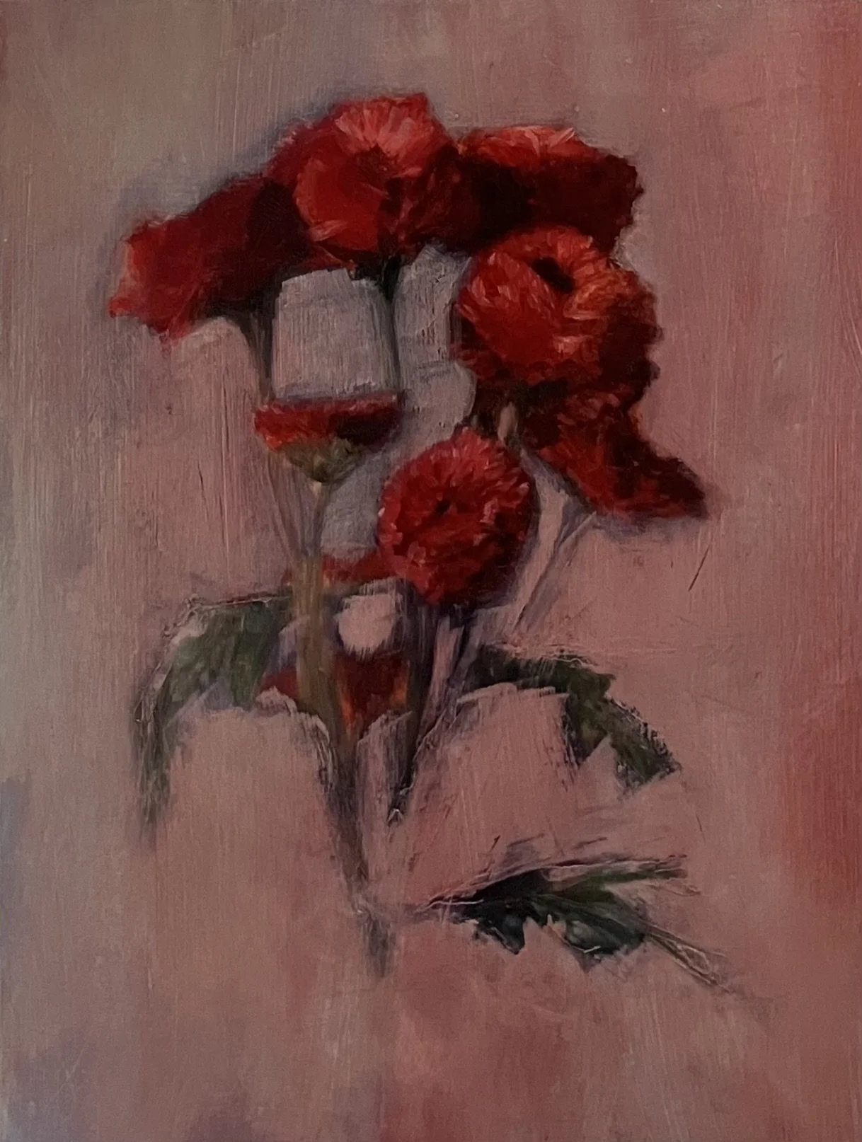 Flowers in red  |  12" x 9"  |  oil on wood