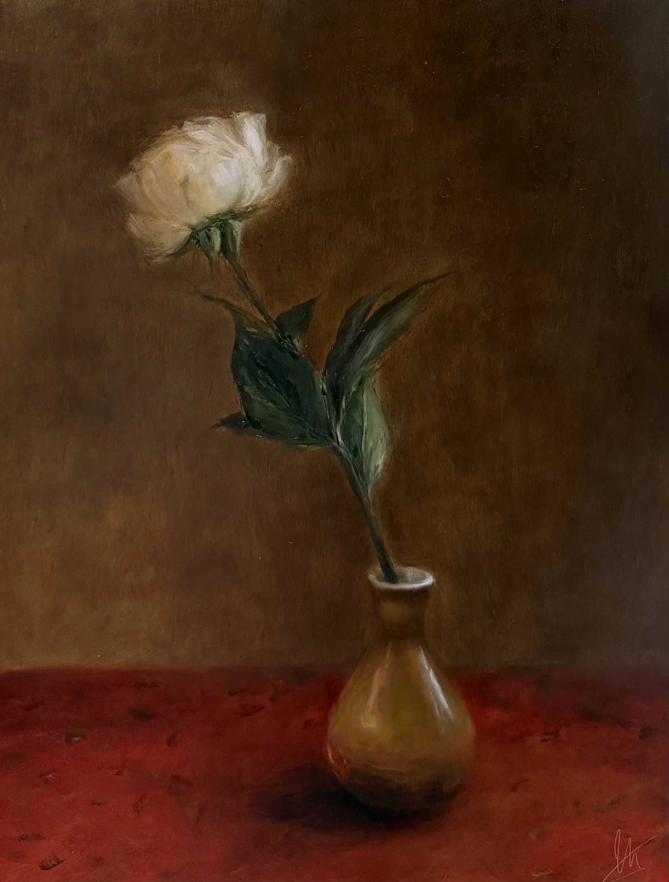 Rose on the Red Tablecloth  |  16" x 12"  |  oil on wood