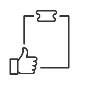 Outline of a checkmark list with a thumbs-up icon