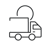 Line drawing of a delivery truck with a clock above it, indicating express or timely delivery.