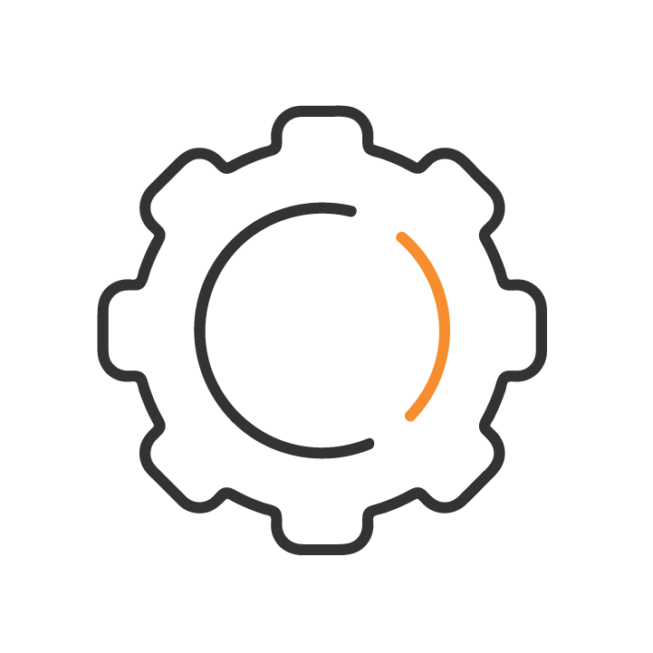 Illustration of a gear icon with a partial orange progress indicator.