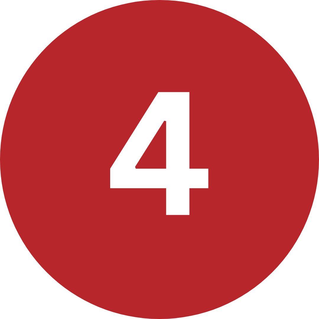 Rote Nummer 4 auf einem Kreis mit weißer Zahl