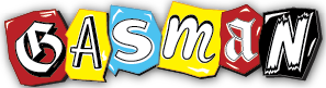 Colorful logo spelling 'GASMAN' with each letter in a different comic-style font and background