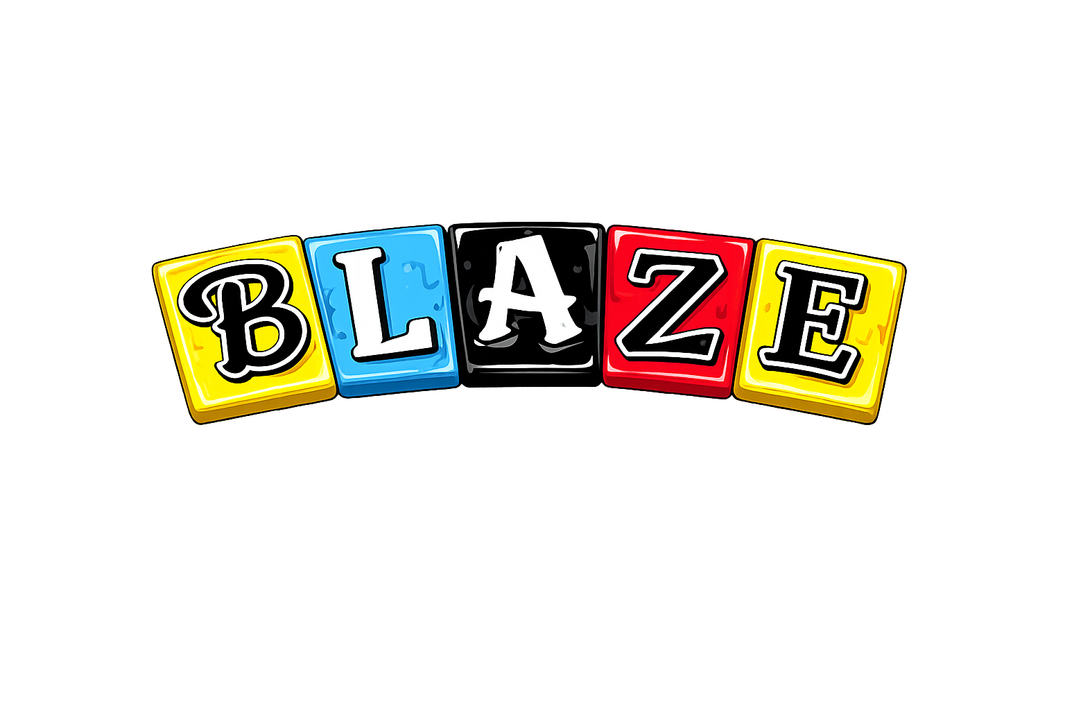 Colorful illuminated blocks spelling out the word 'BLAZE' with a blurred dark background.