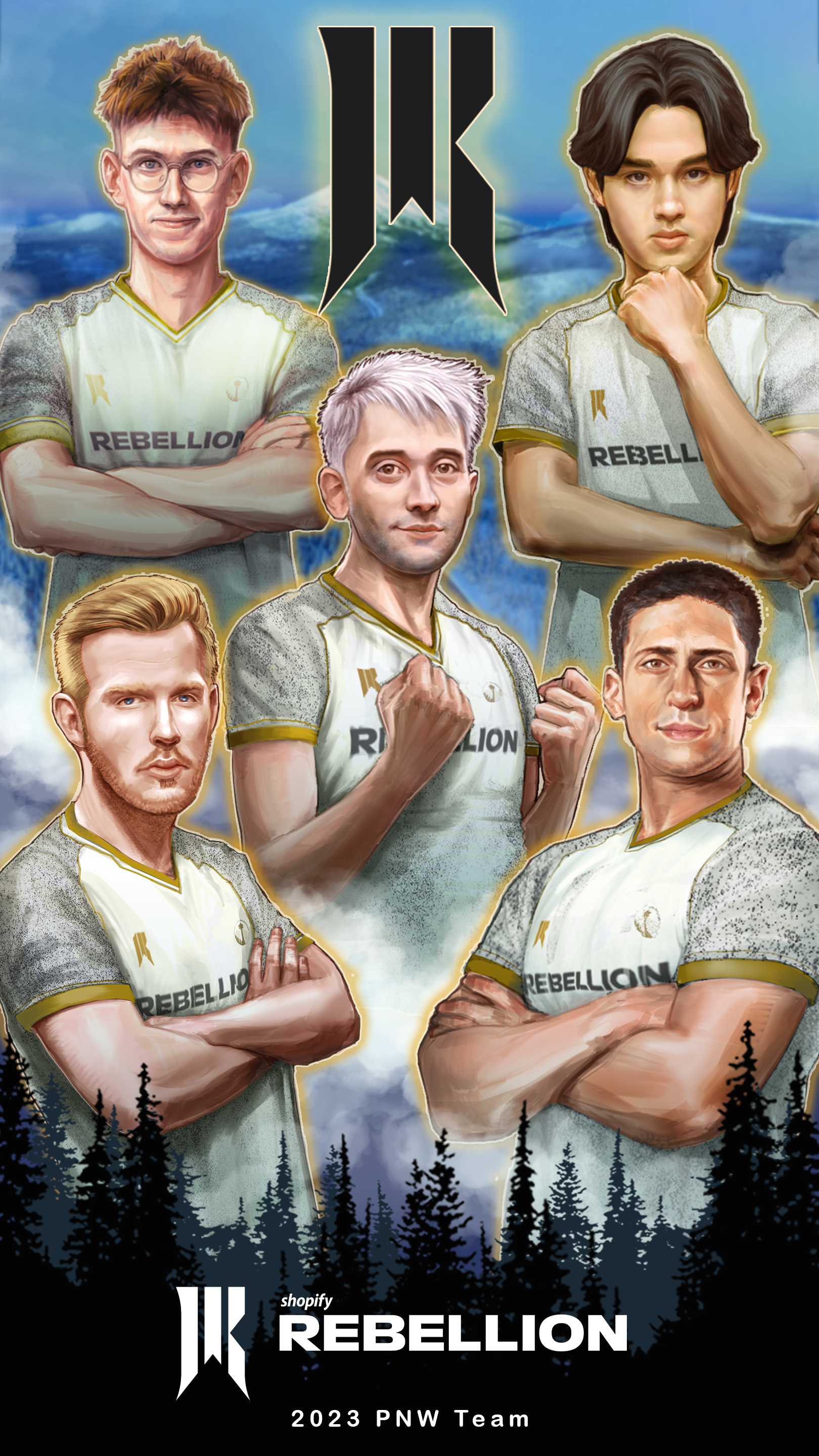 Shopify Esports Team custom portrait poster for the PNW division, 2023.