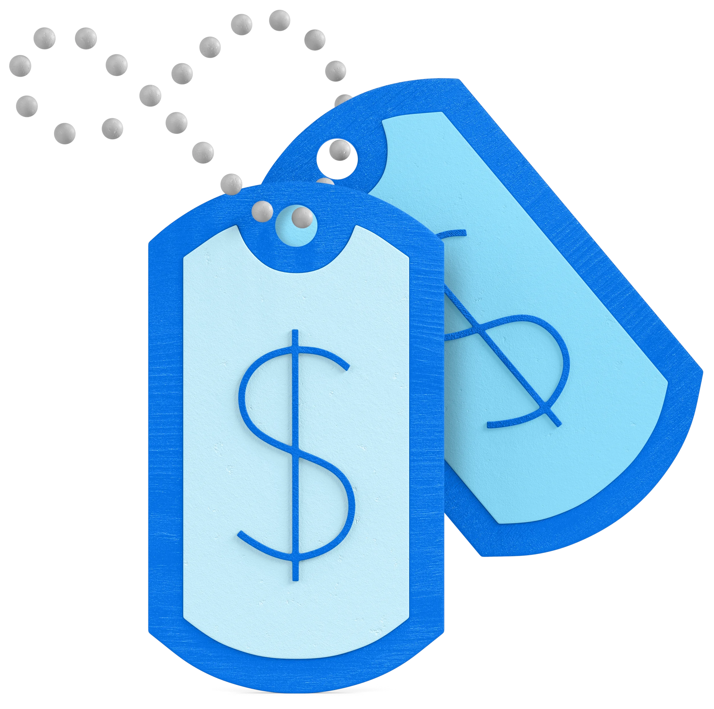 Stylized 3D dog tags asset created for ANZ Bank motion design and app visuals