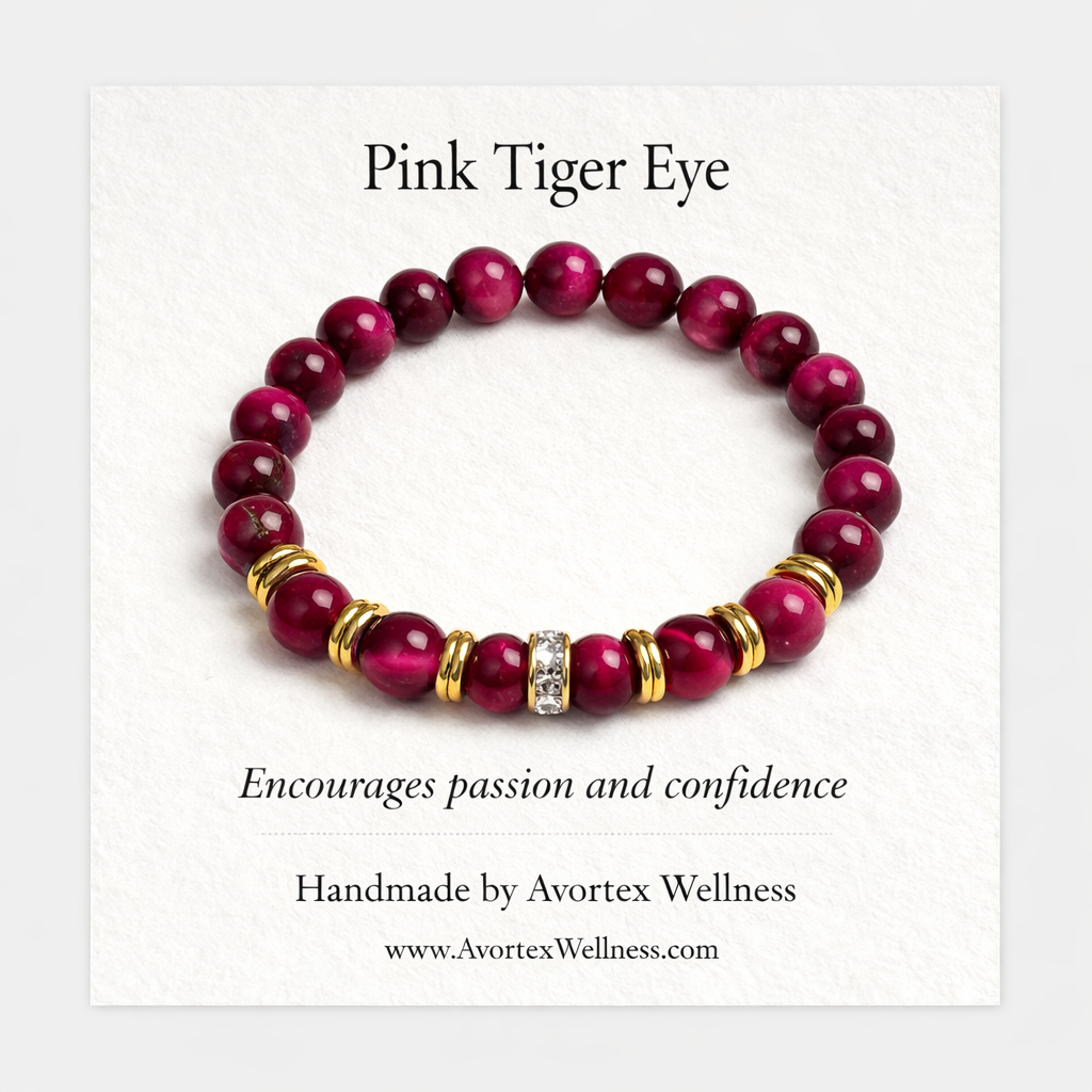 Pink Tiger Eye with Rhinestones Bracelet