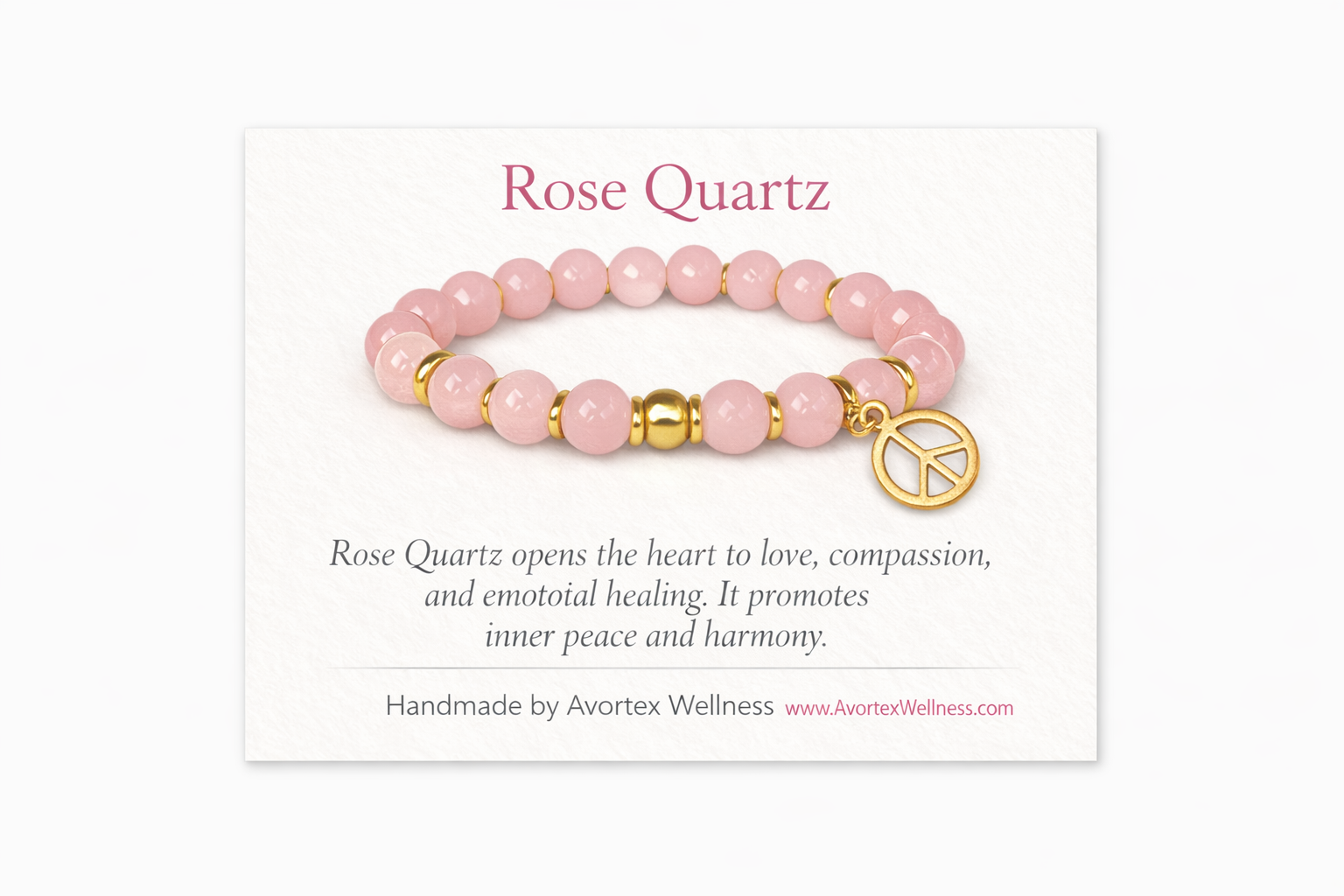 ROSE QUARTZ WITH PEACE CHARM BRACELET