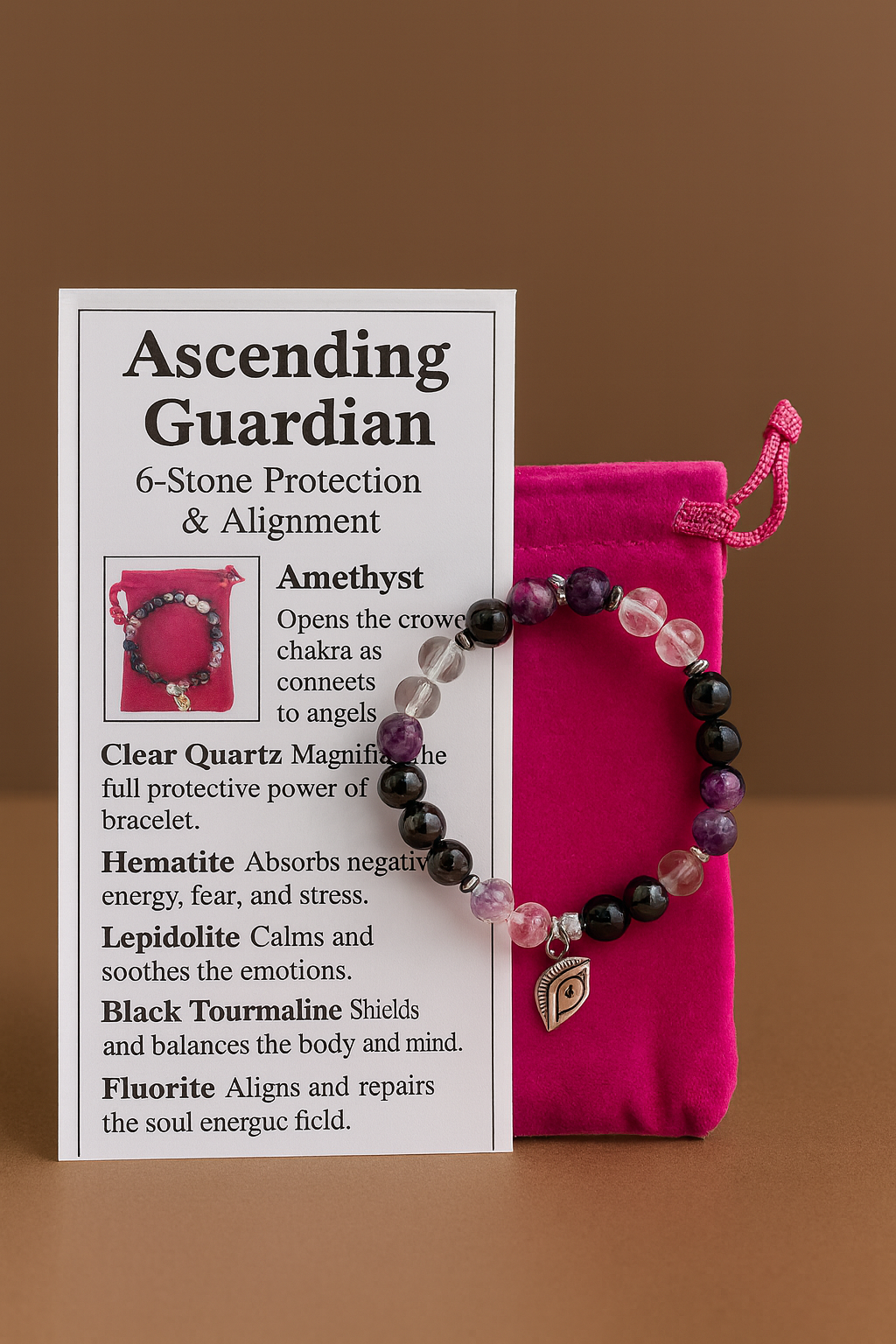 Ascended Guardian • Six‑Stone Protection & Alignment Bracelet