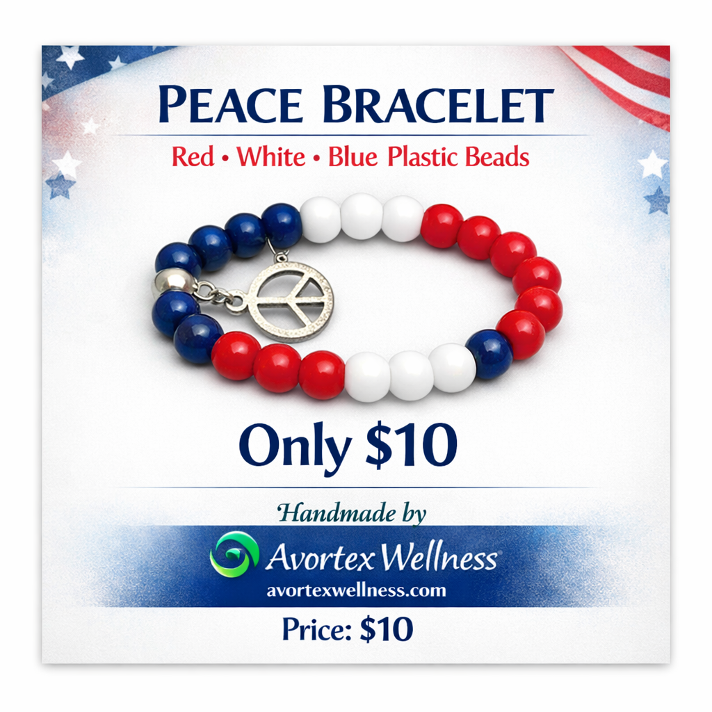 Peace Bracelet- Red, White & Blue Plastic Beads