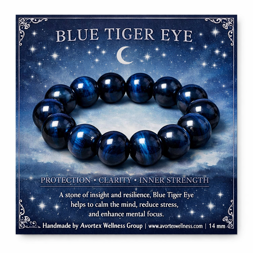 Blue Tiger Eye Natural Crystal Bracelet 14 mm