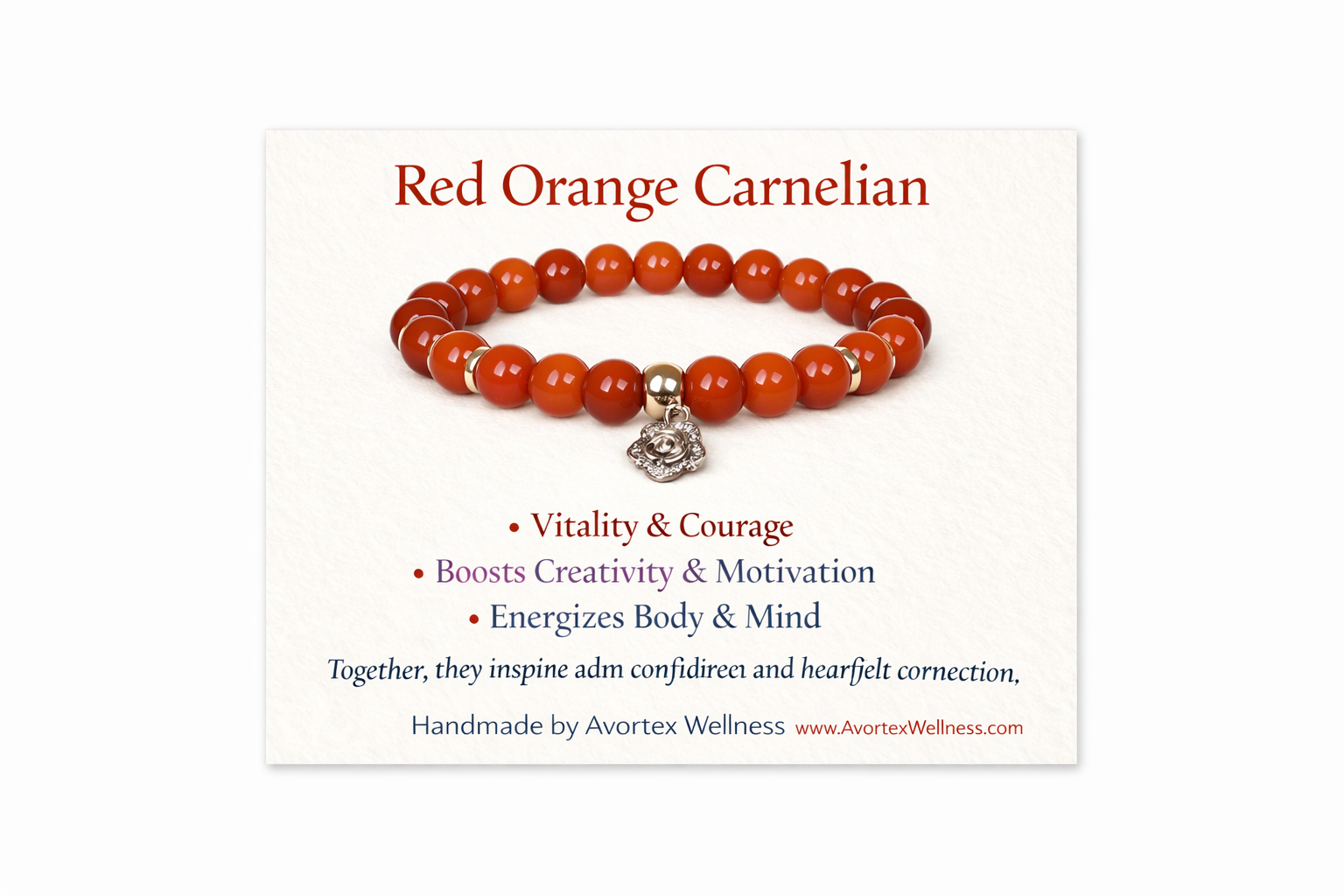 Red Orange Carnelian Bracelet with Rose Charm