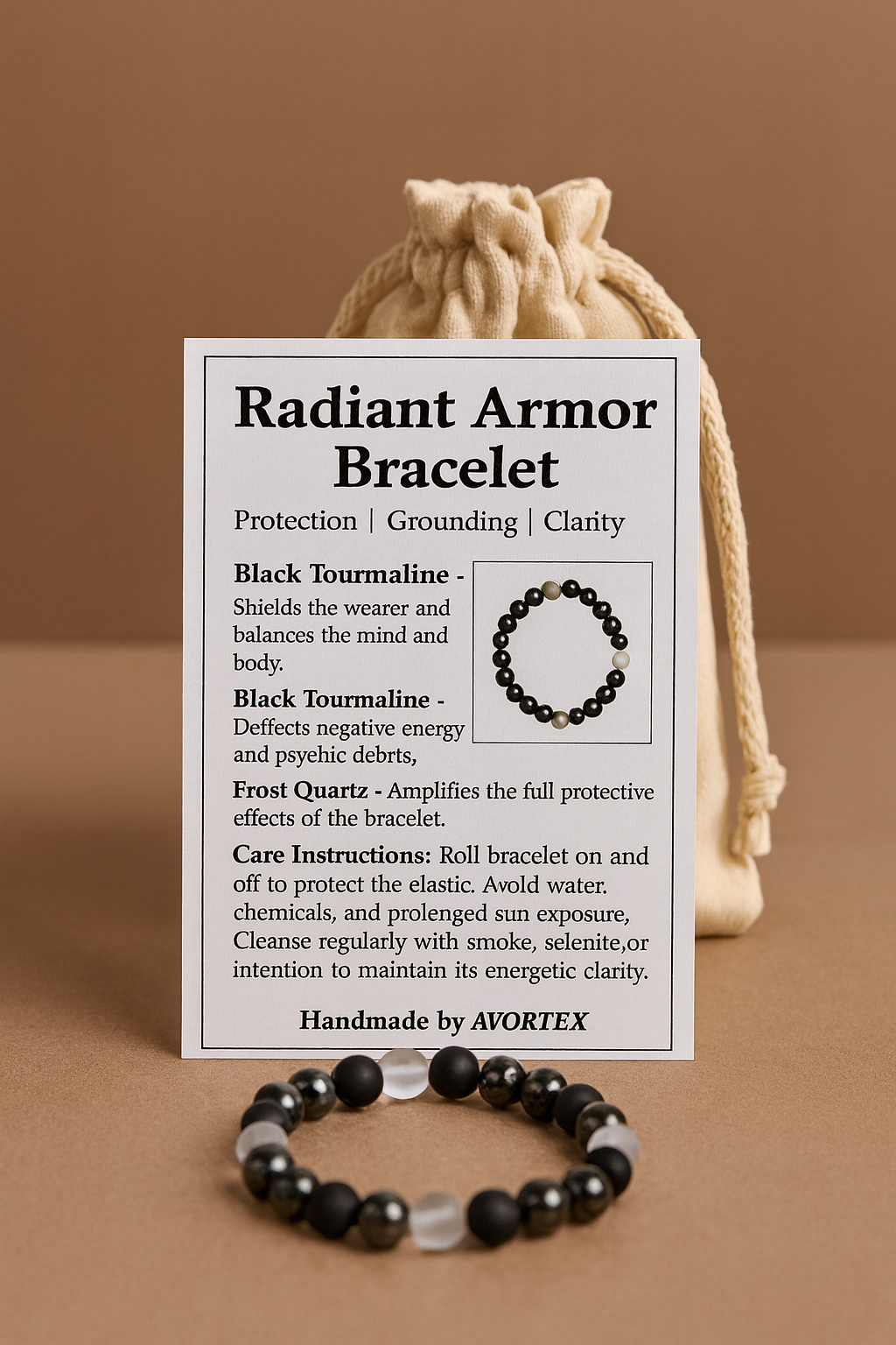 Radiant Guardian • Hematite, Tourmaline & Frosted Quartz Bracelet