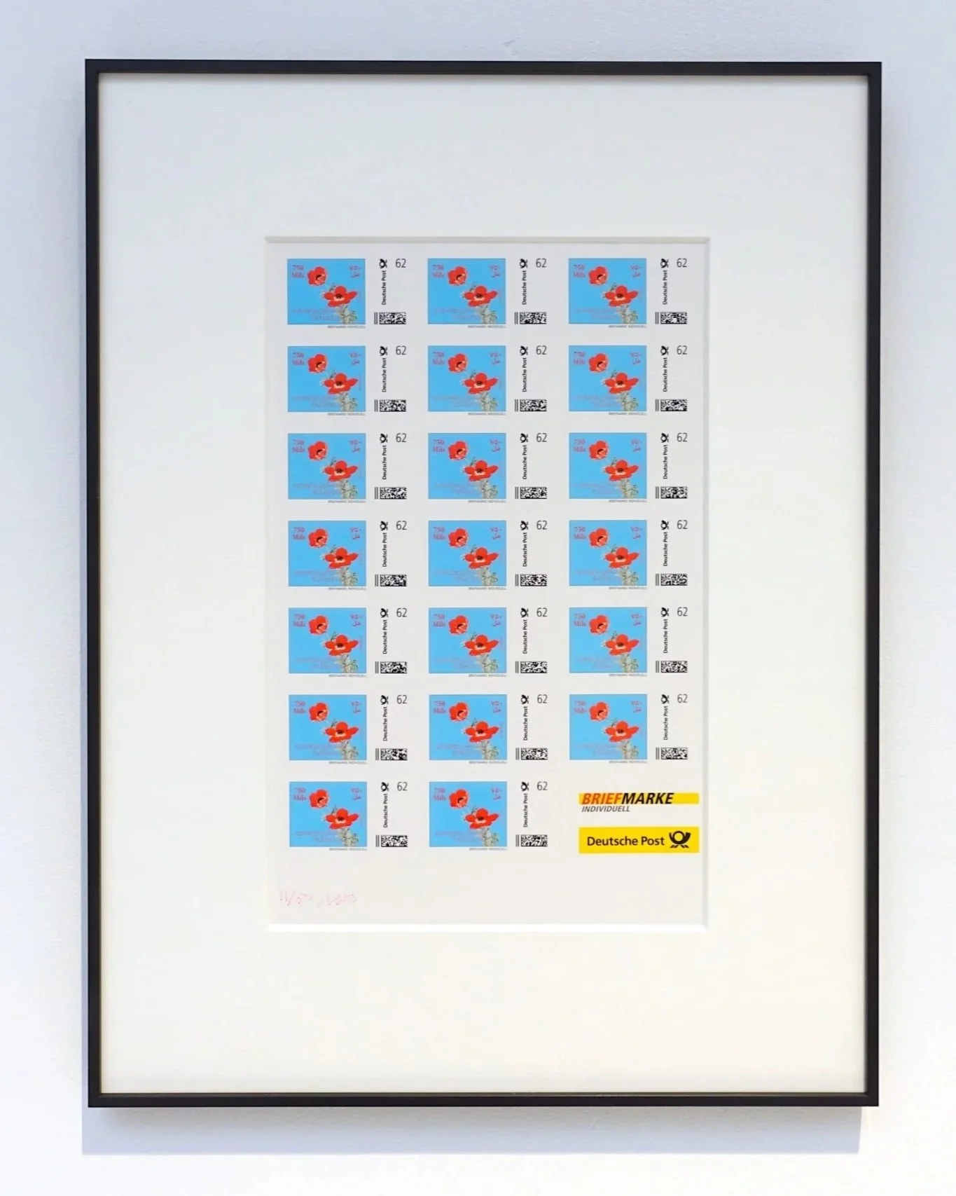 Khaled Jarrar, Anemone stamps, 2015, Mixed technique Self-adhesive stamps, 29,7 x 21 cm, Edition of 50