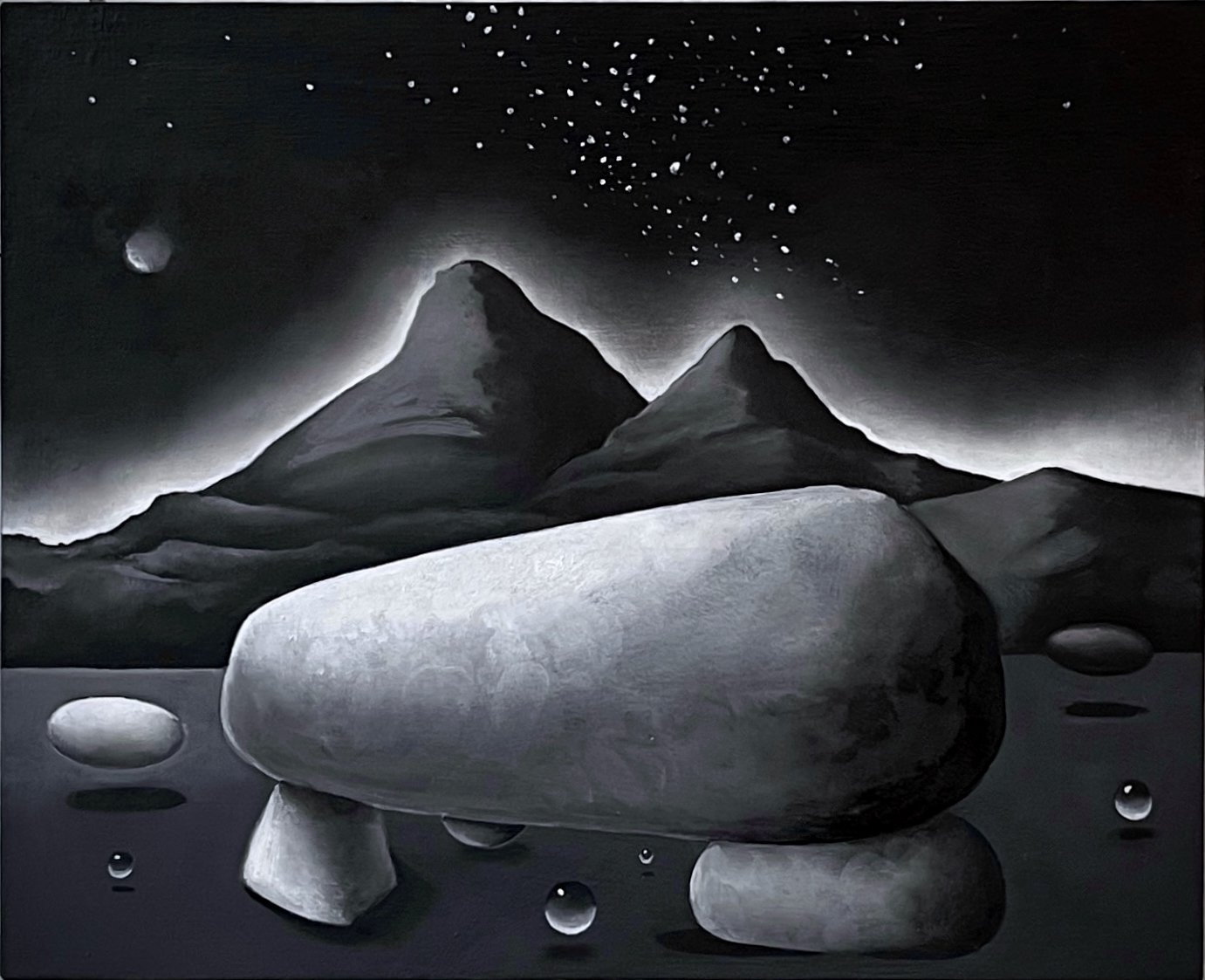 Harald Erath, Equinox Utopia IV, 2025, oil on wood, 25 × 30 cm