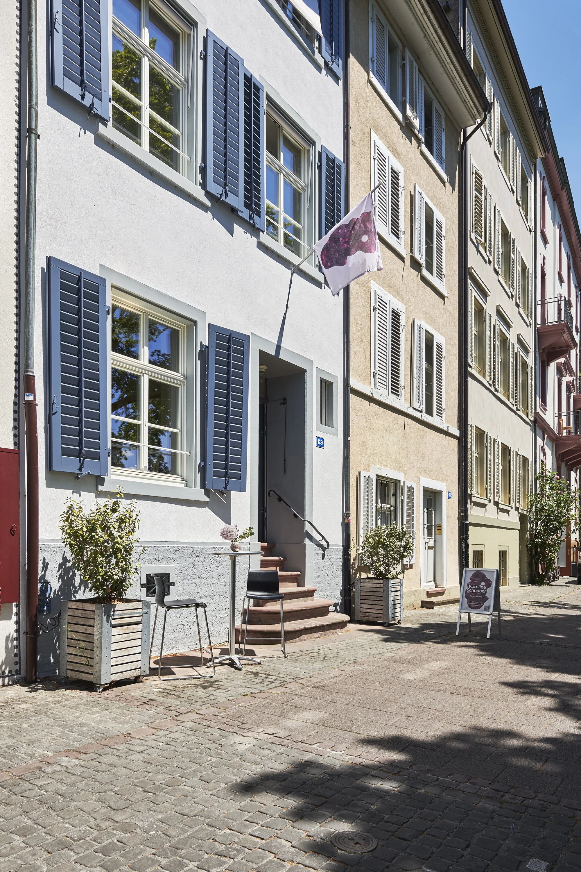 Exterior view of the building at Oberer Rheinweg 69 in Basel, the venue for Karoline Schreiber's exhibition Room Within