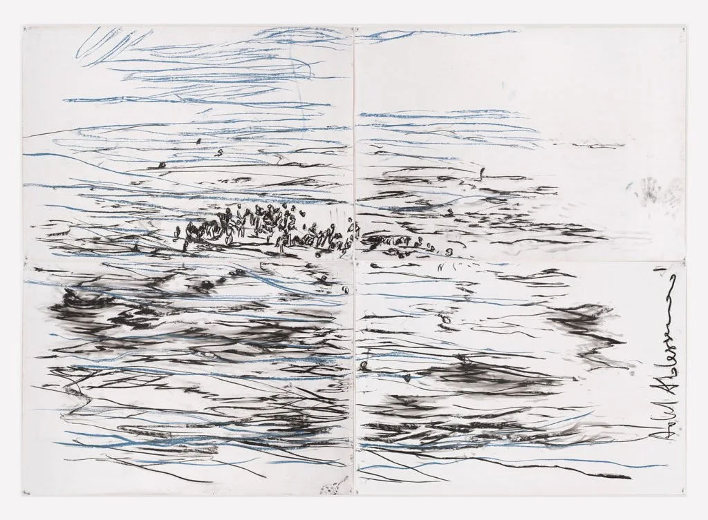 Adel Abdessemed, Politics of Studio, Lampedusa, 2020, Charcoal and pastel on four attached sheets of paper, 260 x 368 cm