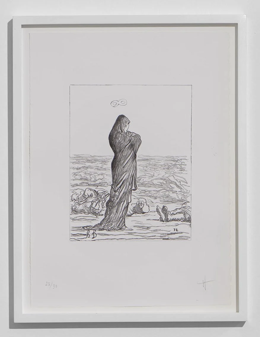 Marie Matusz, When man truly approaches the Other he is uprooted from History (from Daumier, Appalled by Her Legacy, 1871), 2020, Lithograph, 42.4 x 32.4 cm, Edition of 30